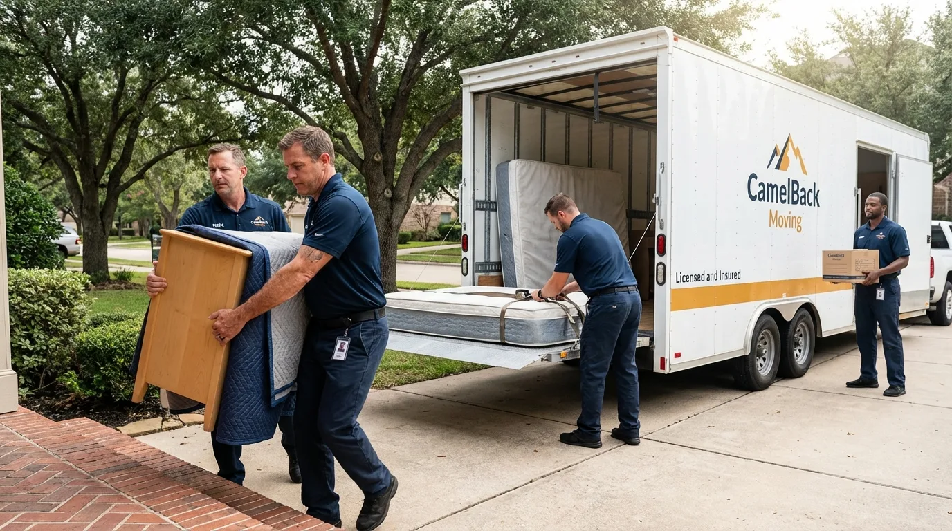 Crew loading residential truck for cross-state move from Eastville, VA