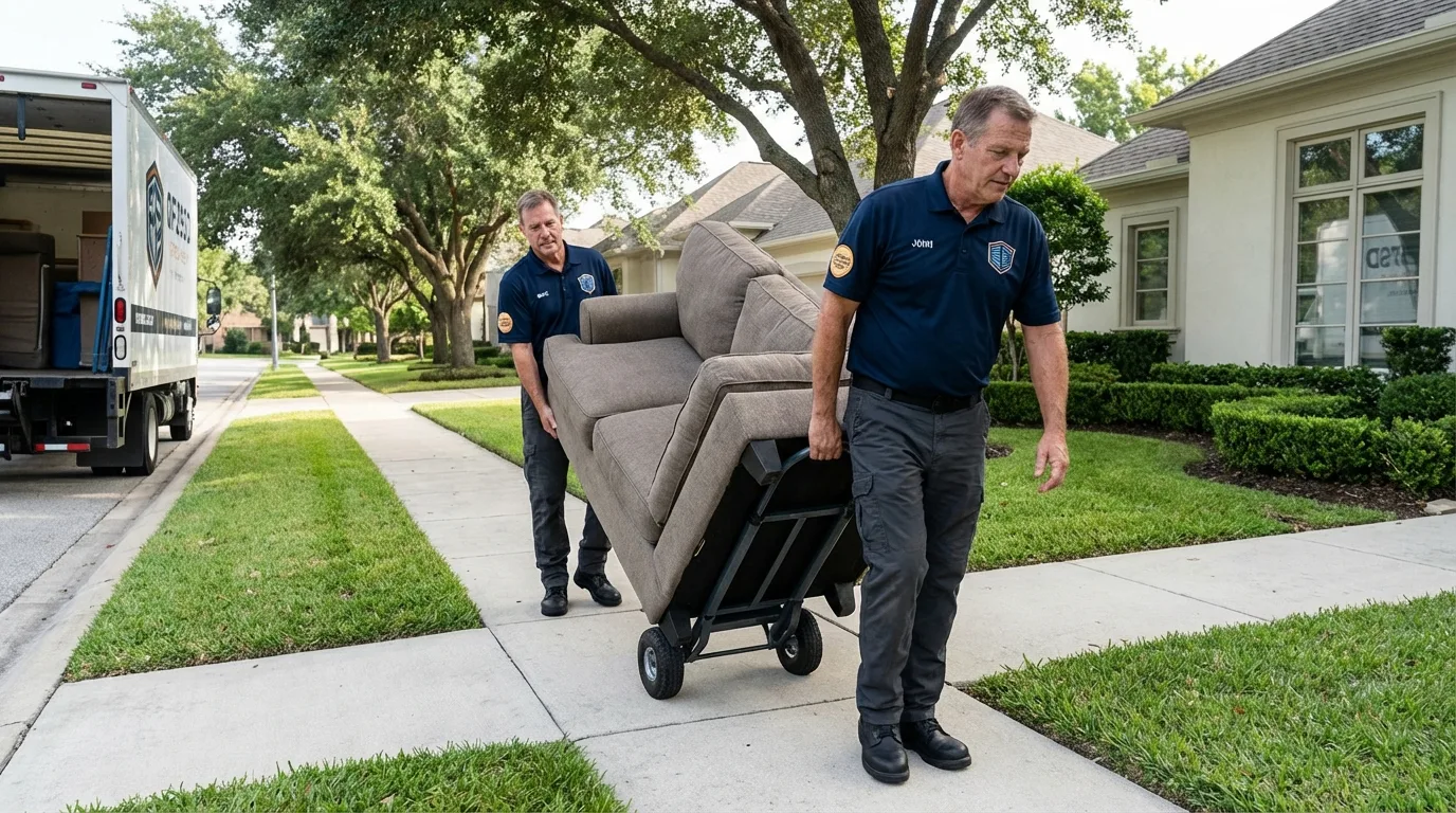 Local residential moving crew loading furniture in Eastville, VA