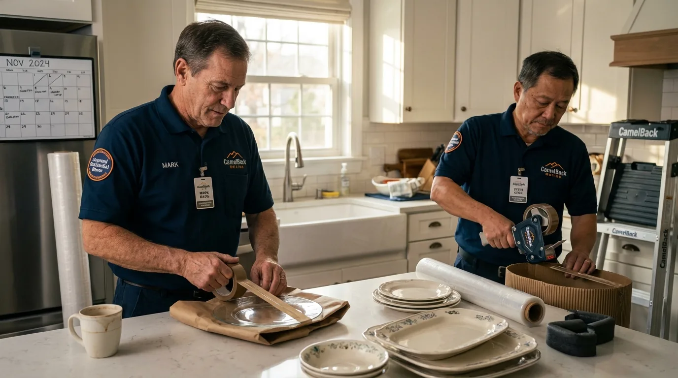 Professional crew packing kitchen dishware in Eastville, VA